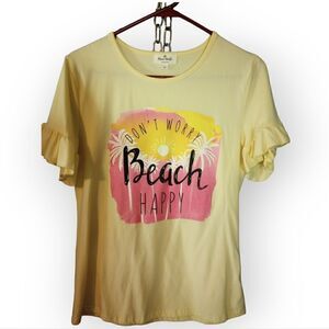 Ruffled sleeve beach happy t shirt